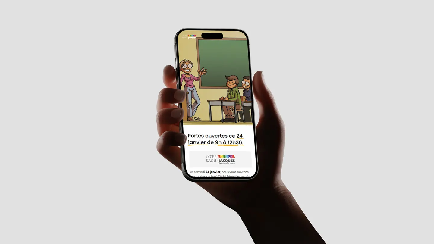 Landing page version mobile pour les portes ouvertes du Lycée Saint-Jacques - Interface responsive avec navigation optimisée et appel à l'action d'inscription